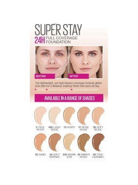 Maybelline Superstay 30H Full Coverage Foundation για Τέλεια Κάλυψη - Cameo 20