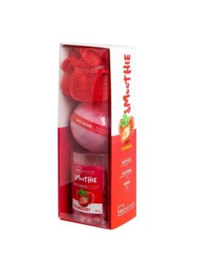 IDC Institute Smoothie Bath Set Strawberry Άλατα 200gr , Μπάλα Μπάνιου 140gr & Σφουγγαράκι