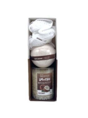 IDC Institute Smoothie Bath Set Coconut Άλατα 200gr , Μπάλα Μπάνιου 140gr & Σφουγγαράκι